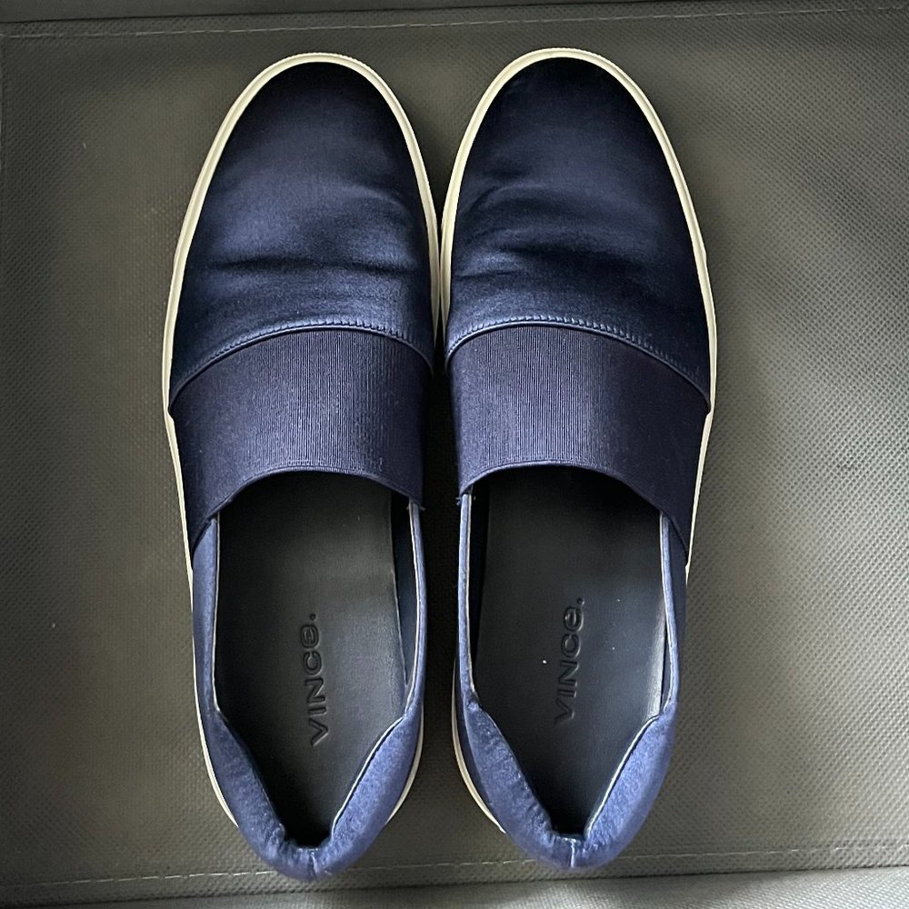 🟡 Vince Corbin Satin Stretch Slip On Navy 7.5 - Picture 3 of 4